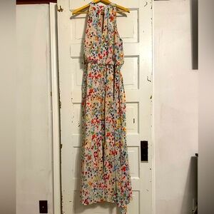 Beautiful long, flowy multi-colored polka dot dress, size 10